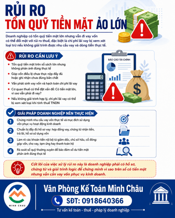 Rủi ro tồn quỹ tiền mặt ảo lớn và vấn đề chi phí lãi vay khi kiểm tra thuế